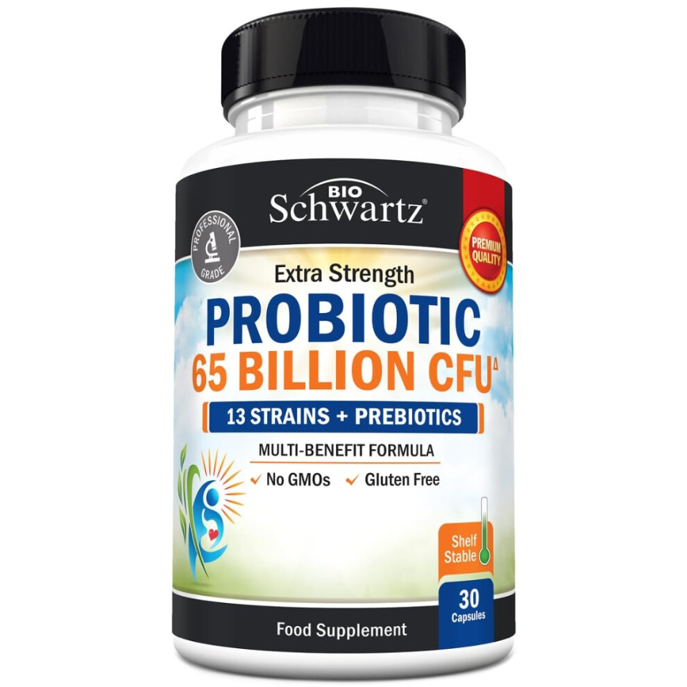 Probiotic 65 Billion - Probiotics with Prebiotic for Women & Men - Lactobacillus Acidophilus Digestive Health Capsules -