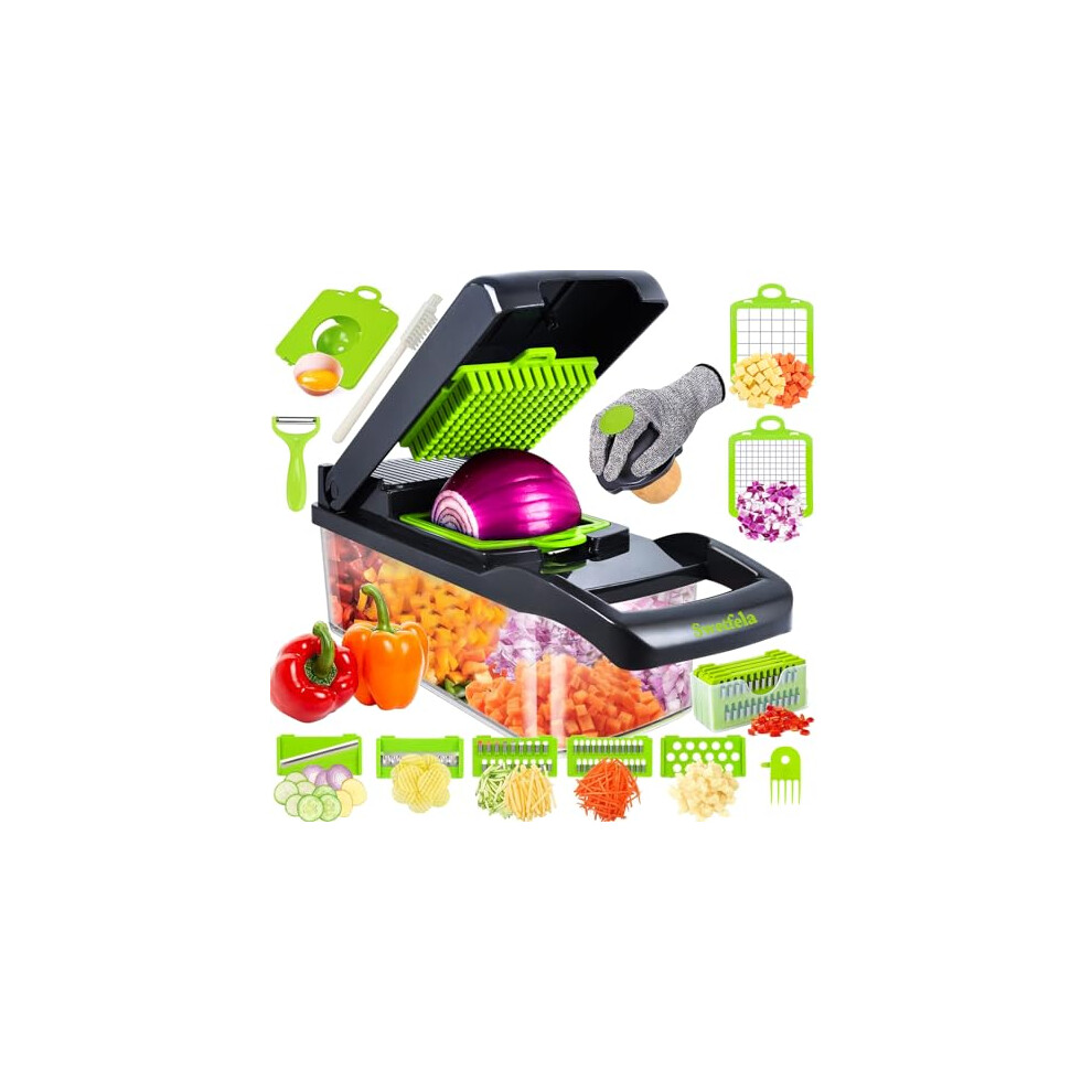 18 In 1 Vegetable Chopper, Mandoline Vegetable Slicer Multifunctional, Chopper Vegetable Cutter with 7 Blades, Mitten,