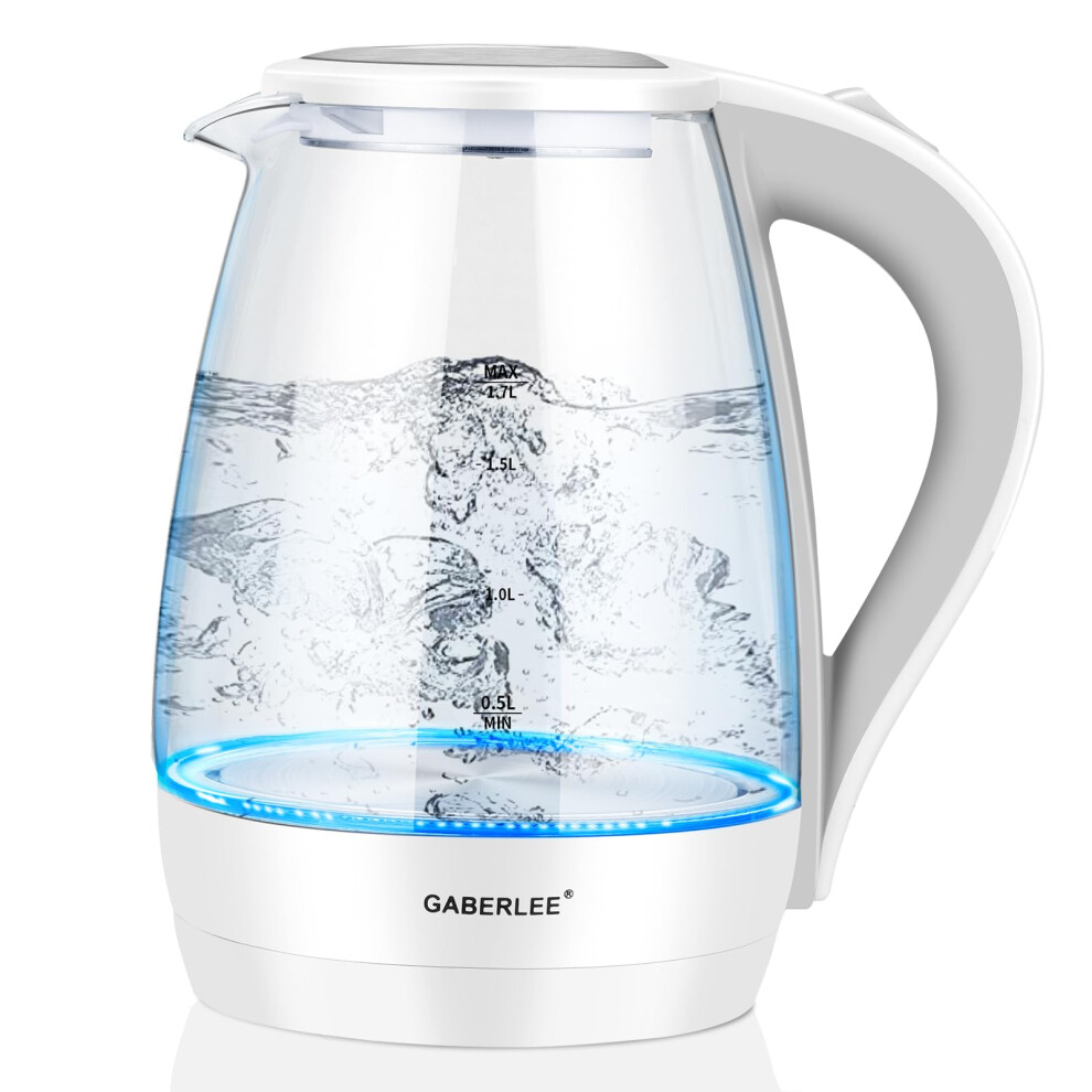 Electric Kettle, 1.7L, Fast Boil Quiet Glass Kettle with Blue LED, Boil-Dry Protection and Auto Shut-Off, BPA-Free,