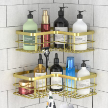 Yazoni 2-Pack Corner Shower Caddy No-Drill Adhesive Mount Stainless Steel 90-Degree Corner Shelves 30 lb Capacity Rust-Resistant