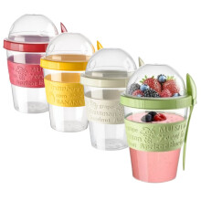 4 Pack On The Go Cereal Yogurt Cups with Lids and Spoon, Overnight Oats Container, Reusable Parfait Plastic Milk Pot