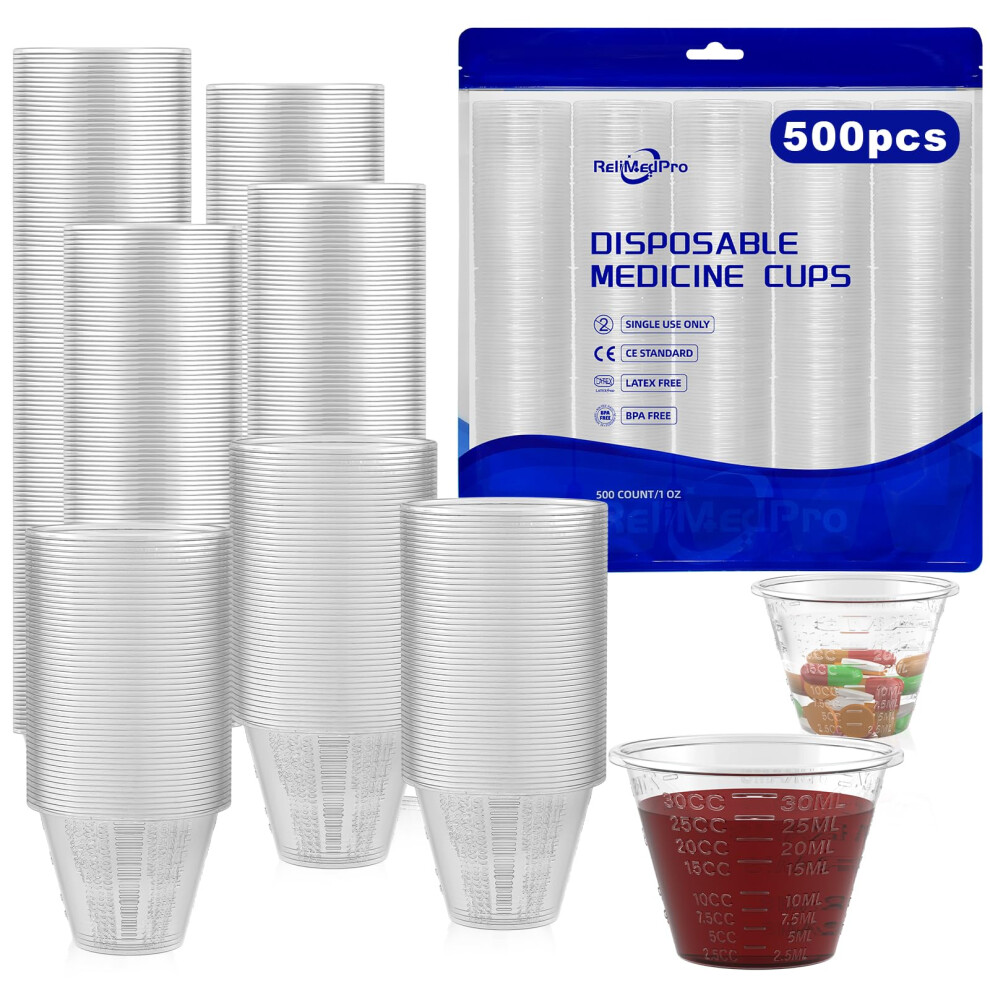 Disposable Graduated Small Plastic Medicine Cups, Bulk Pack of 500, 1 OZ (30ml) Measuring Cups for Liquid Medication,