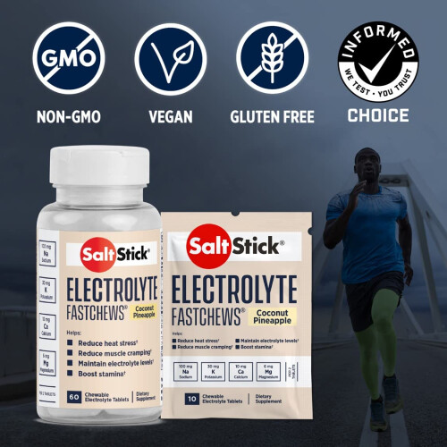 SaltStick Electrolyte FastChews - Compresse Elettrolitiche Chewable al Cocco e Ananas - 60 Compresse 1