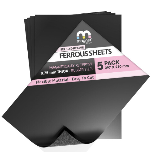 TMS A4 Self-Adhesive Rubber Steel Ferrous Sheet | Magnetically Receptive Surface (10 Sheets)
