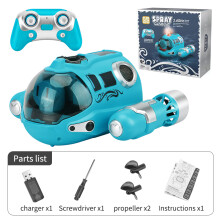 (Blue) 2.4GHz Rc Boat Toys Remote Control Boat Waterproof Spray Swimming Pool Bathing RC Steamboat