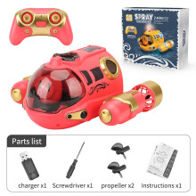 (Red) 2.4GHz Rc Boat Toys Remote Control Boat Waterproof Spray Swimming Pool Bathing RC Steamboat