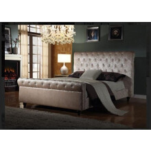 Imperial Crush Velvet Double Bed Available in Beige Color