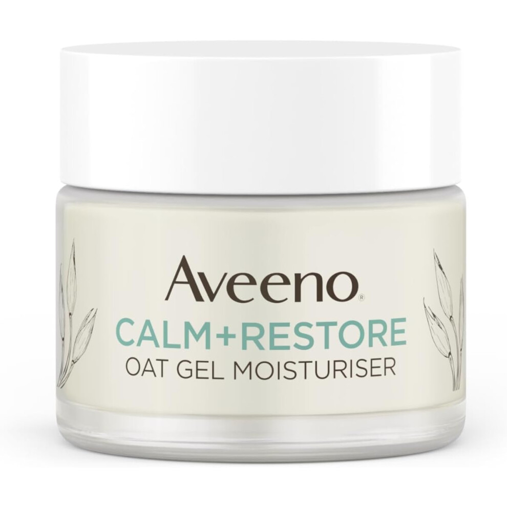 Aveeno Face CALM+RESTORE Oat Gel Moisturiser 24-Hour Hydration For Sensitive Skin With Prebiotic Oat and Calming Feverfew Fragrance Free 50ml