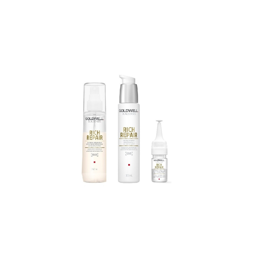 Goldwell Dualsenses Rich Repair Serum Spray 150ml, 6 Effects Serum and Restoring Serum (12 x 18ml)