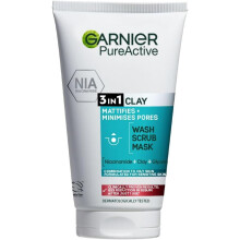 Garnier Pure Active 3in1 Clay Mask-Wash-Scrub 150ml, With Clay, Eucalyptus & Salicylic Acid, Face Cleanser For Oily Skin, Packaging May Vary
