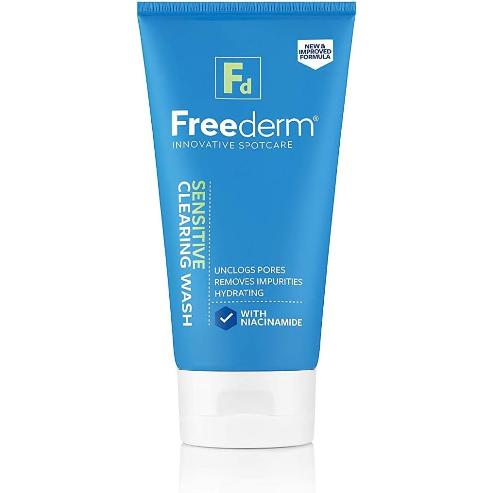 Freederm Sensitive Clearing Face Wash Spot Prone Skin Unclogs Pores And Removes Dirt And Impurities Prevents Spots With Niacinamide 150Ml Tube