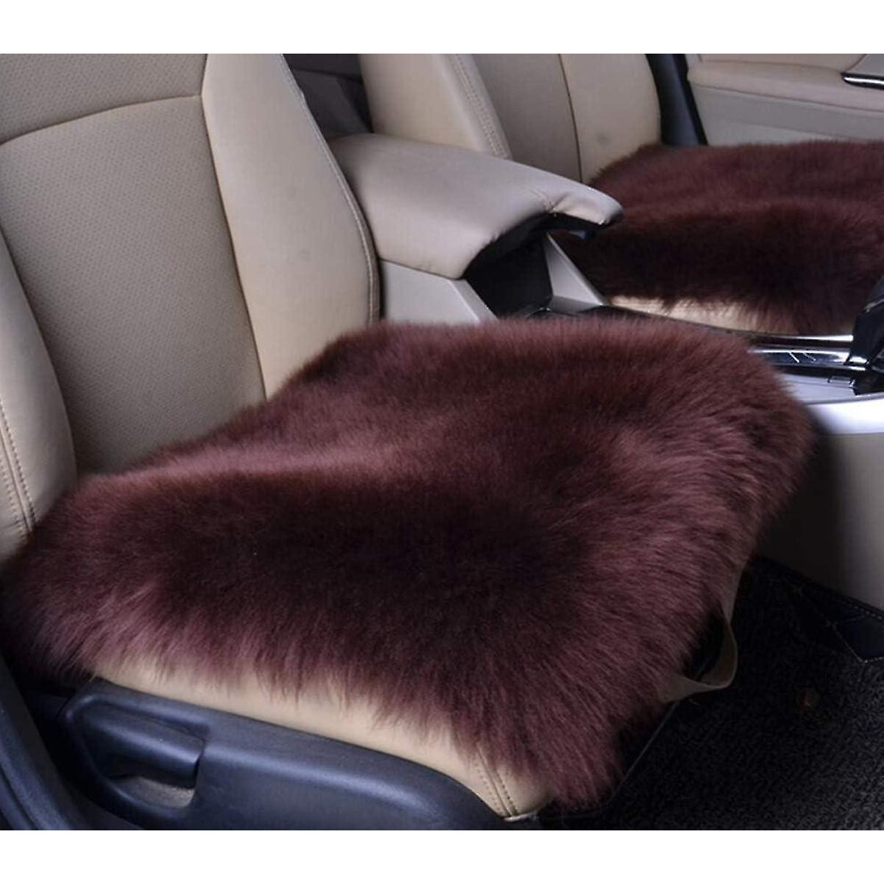 (Brown) Sheepskin Car Front Seat Cover Pad Wool Seat Cushion Brown 9033322419794