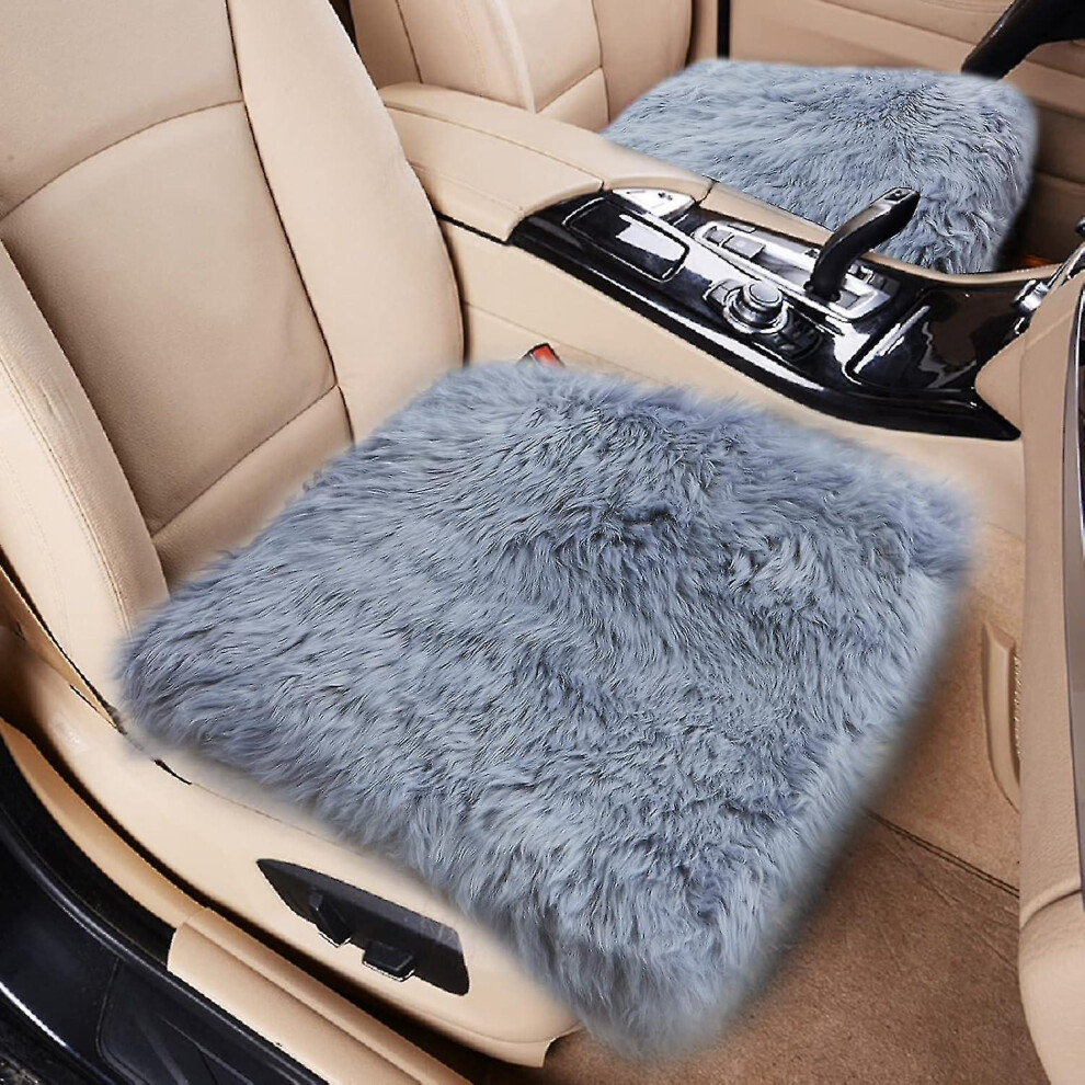 (Gray) Sheepskin Car Front Seat Cover Pad Wool Seat Cushion Gray 9033322419800