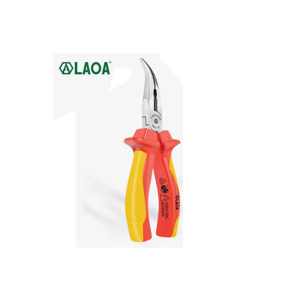 Laoa La321639, Vde Long Nose Bent Jaws Pliers 1000V Size 160 Mm, Soft Grip 6920246640300