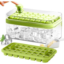 One Piece, Ice Box With Lid, Ice Scoop And 2 Ice Cube Trays For Freezer, (green)