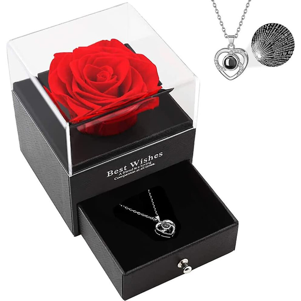 Preserved Rose, Handmade Eternal Rose Necklace, Gifts For Girlfriend Wife Mom For Valentine's Day Mother's Day Wedding Anniversary Birthday Christmas