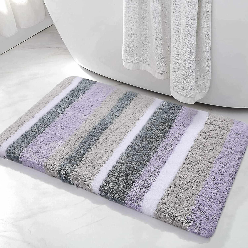 Microfiber Striped Bathroom Rugs Bath Mat(purple-grey,17"x24")Extra Thick, Soft And Shaggy, Absorben