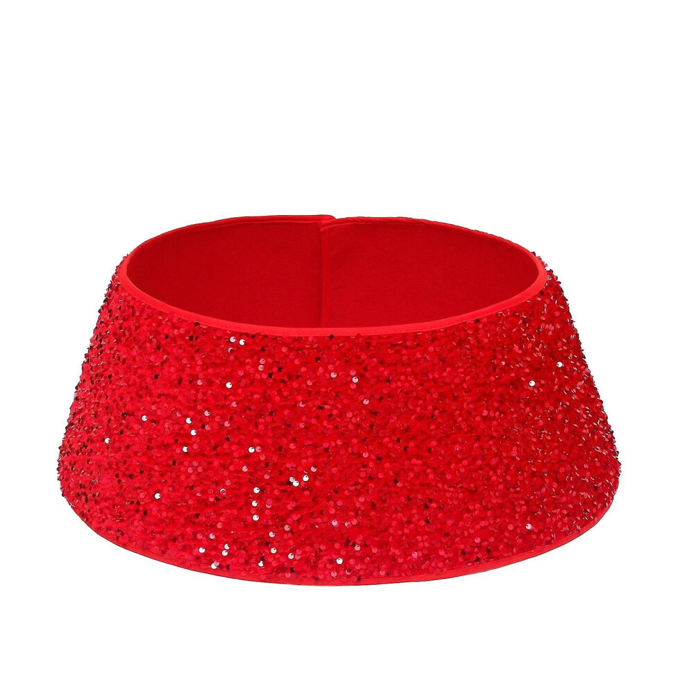 (Red) Christmas Tree Collars 23.6 Inch  Sequin Tree Skirt Glitter Xmas Tree Ring Double-layer Velvet Tree Skirt Collar  Tree Base Cover For Christmas-image-OPC-PDS5F5G-NEW