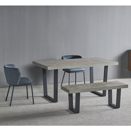 (Table with bench with crib5 chairs, Concrete Effect) Elegance MDF Dining Tables/ Benches/ Table & Benches Set