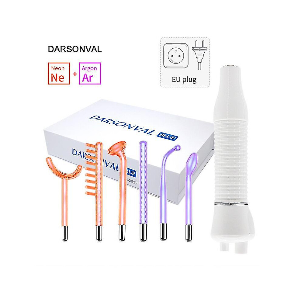 (EU) Portable High Frequency Facial Machine Skin Therapy With 6 Argon Wands Remove Facial Therapy Wand