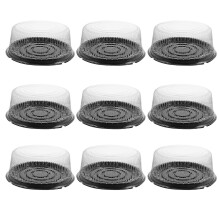 Set of 10 Reusable Black Plastic Round Cake Boxes with Lids - Lightweight Bakery Storage Containers