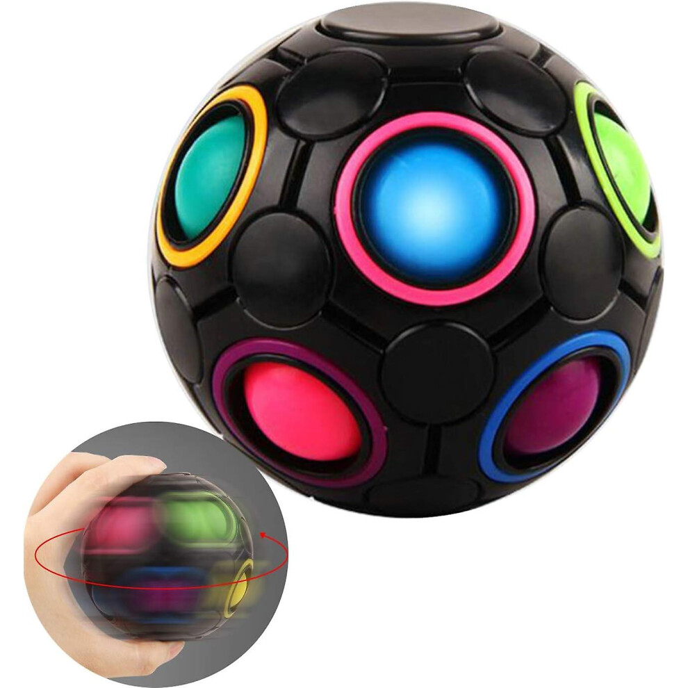 Jusch Rotating Stress Rainbow Ball Infinity Relief Spinner Fidget Toy For Adults Kids Educational Magic Cube Puzzle (Black) Black
