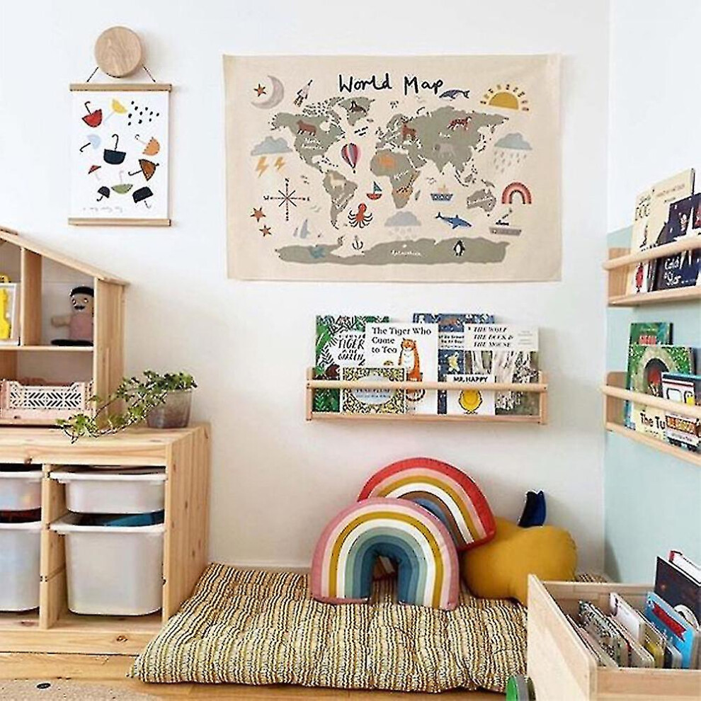 Cartoon World Map Tapestry Wall Hanging Art Background Maps Kids Room Decoration