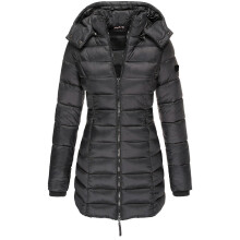 (Black, S) Winter Warm Cotton Jackets Medium Length Hood Slim Style Jackets Thick Loose Stylish Simple Casual Coat For Women New