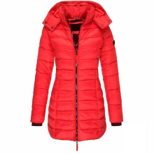 (Red, XL) Winter Warm Cotton Jackets Medium Length Hood Slim Style Jackets Thick Loose Stylish Simple Casual Coat For Women New