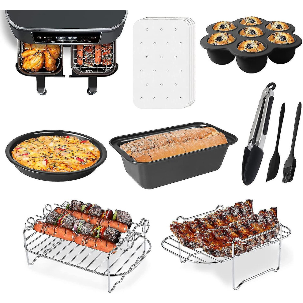 Air Fryer Accessories, Set Of 9 Fit Compatible Ninja Dual Air Fryer Af300uk, Af400uk