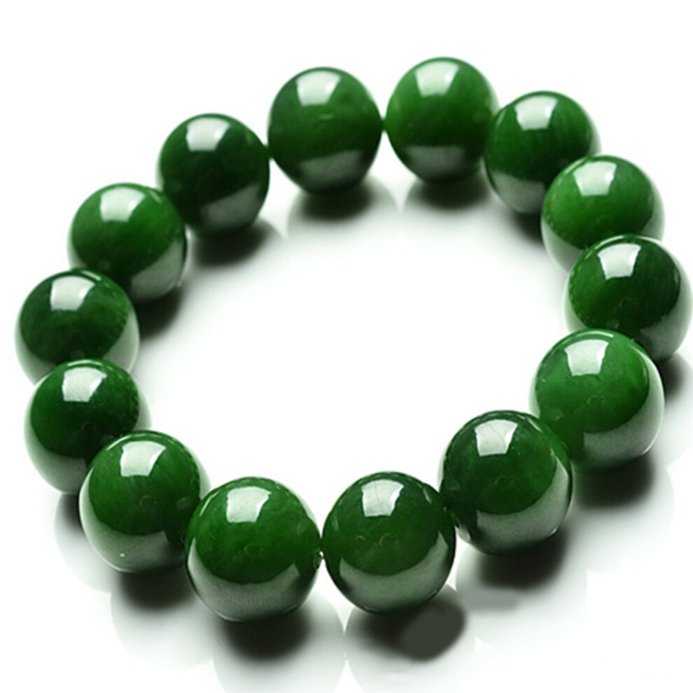 Ayyufe Natural Dark Green Jade Round Beads Stretchy Bangle Bracelet-image-OPC-PDS67Q8-NEW
