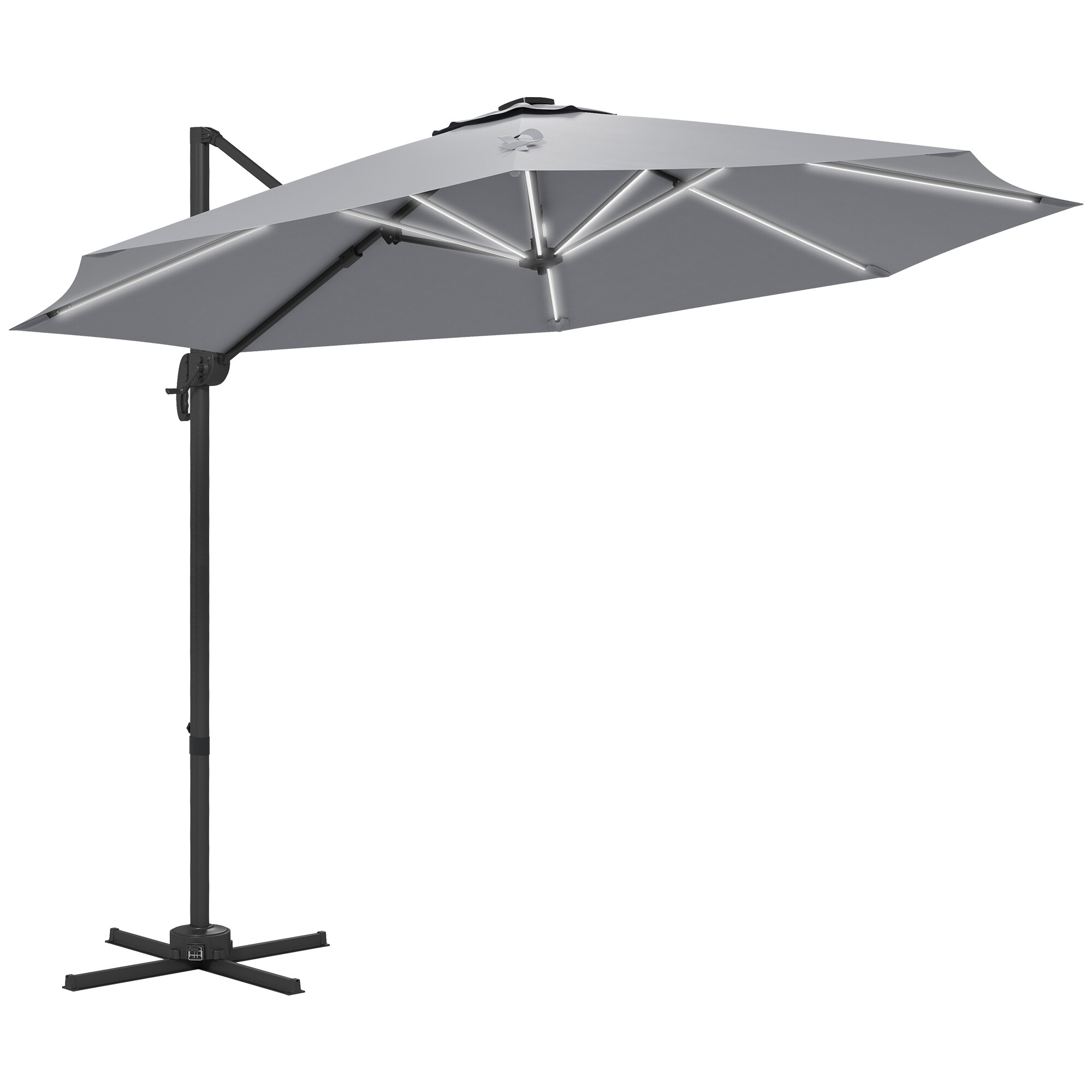 Outsunny 3(m) Solar LED Cantilever Parasol Adjustable Garden Umbrella ...