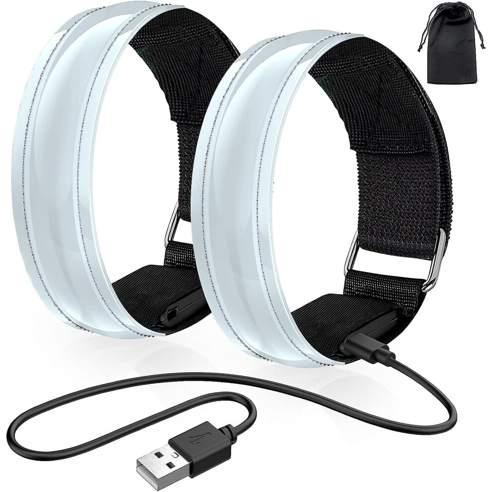 Rechargeable Led Wristband, 2 Pack Usb Reflective Strips For Kids, For Jogging, Running And Sports Light