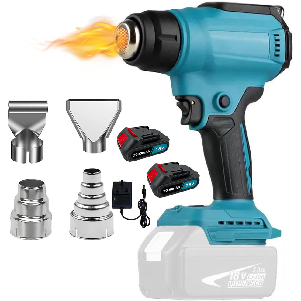 (Heat Gun Cordless with 2 x 3.0mAH Battery  and Charger) Heat Gun Cordless Hot Air Gun+4 Nozzle-Makita Compatible