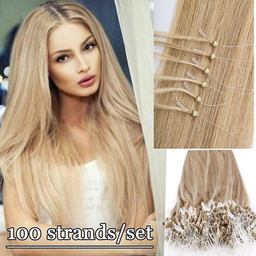 (blond & bleach blonde, 18inch) Micro Loop Human Hair Extensions 50G 1
