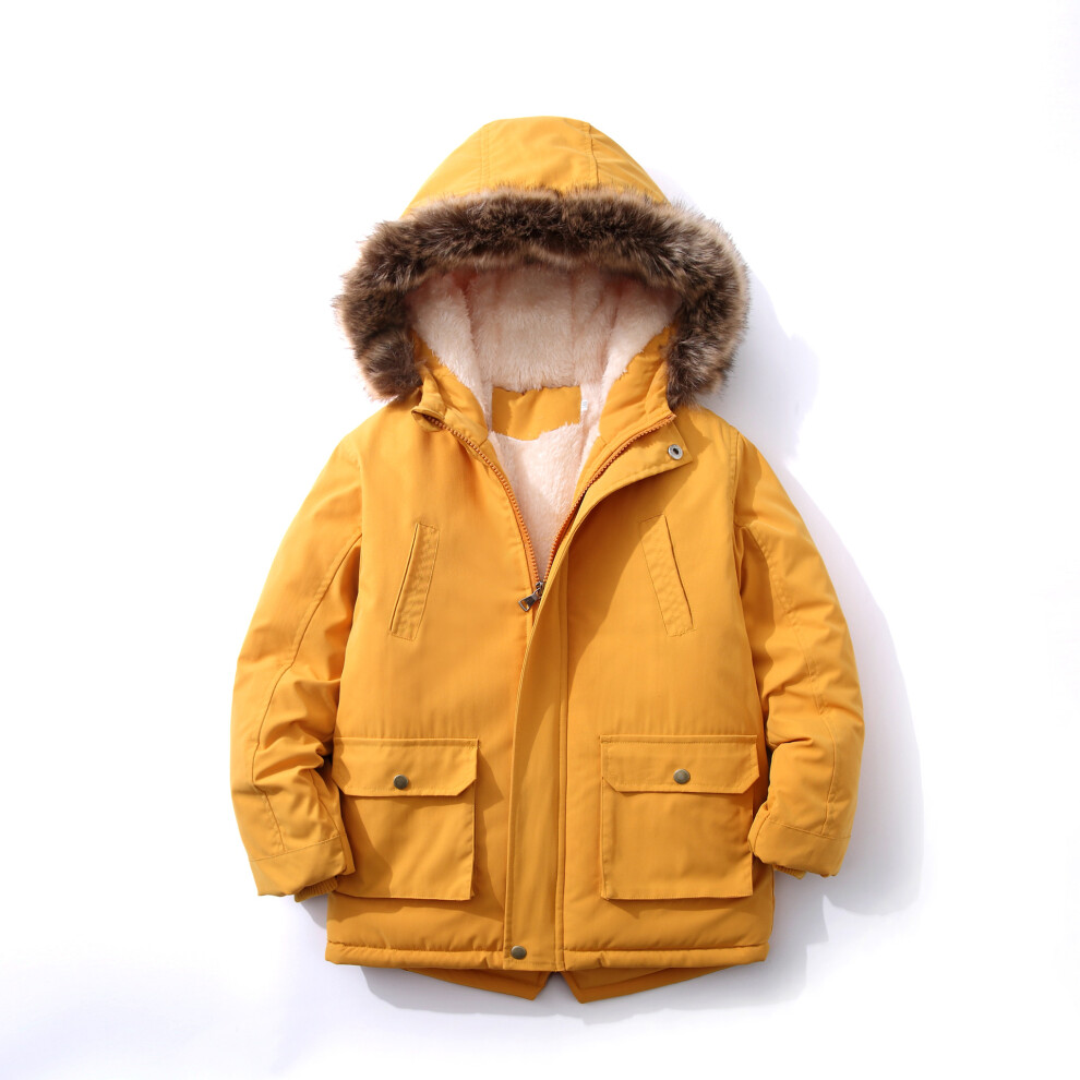 (Yellow, 7-8Years) Kids Boys Warm Parka Coats Jacket Hooded Fleece