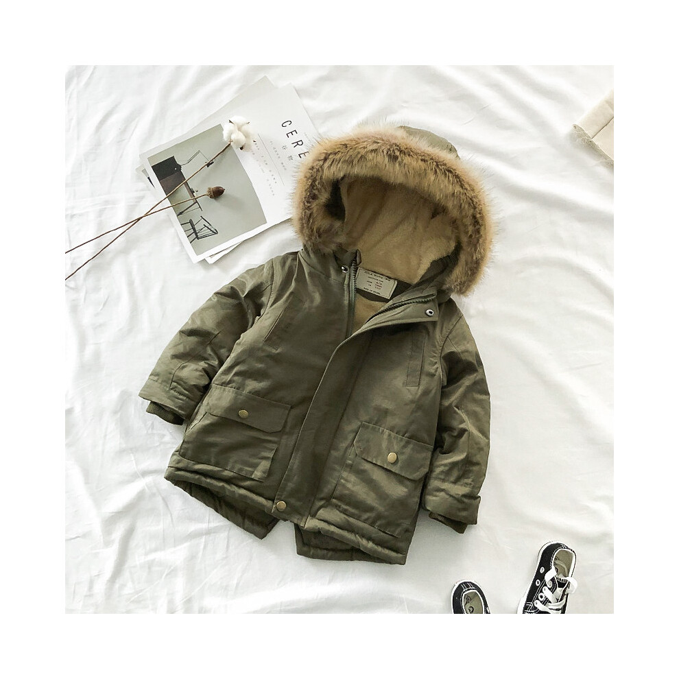 (Green, 6-7Years) Kids Boys Warm Parka Coats Jacket Hooded Fleece