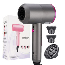 (Gris) Sèche-cheveux professionnel 2000 W, moteur AC, séchage rapide, 2 vitesses, 3 niveaux de chaleur, bouton d'air frais et diffuseur