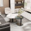 Set of 2 Round Coffee Table Slate & Glass Tabletop Side Table 3