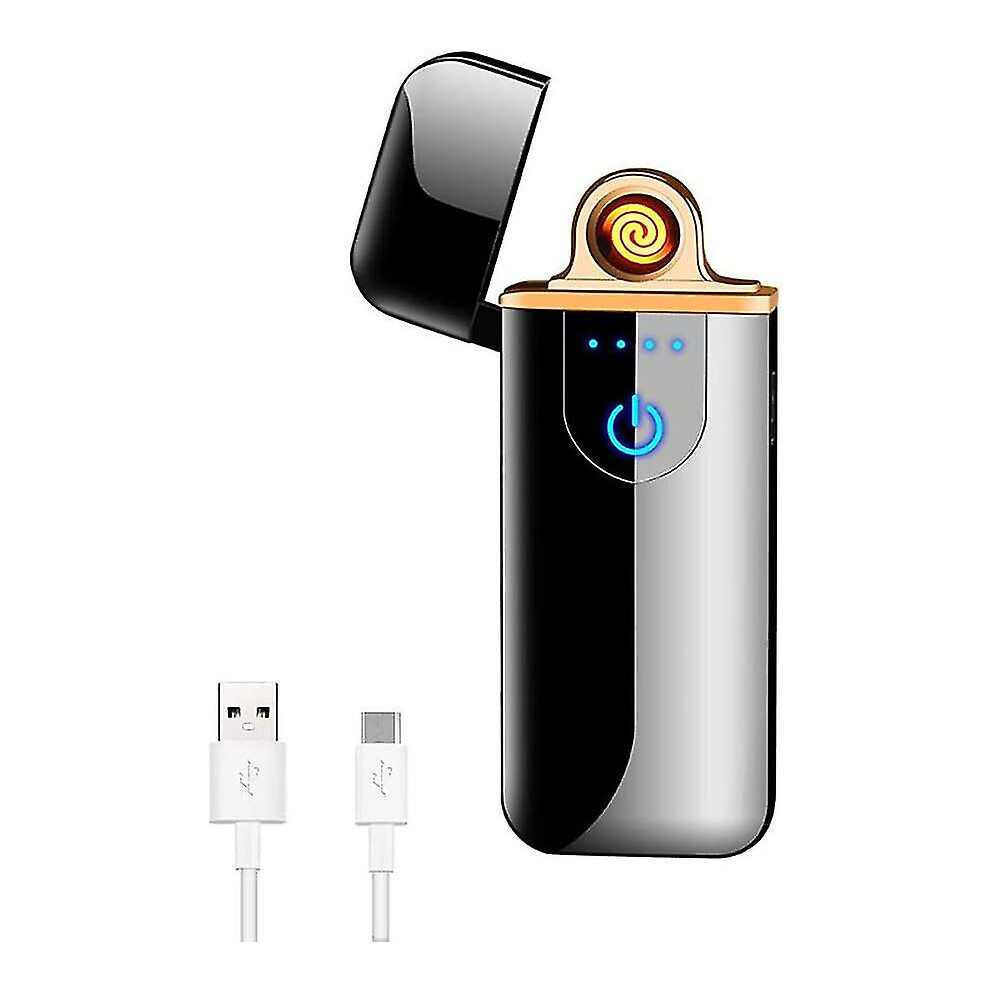 Black Electronic Lighter, Arc Lighter, Usb Charging/Windproof/Durable Touch Lighter, Pocket Cigarette Lighter (Black)