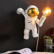Kids Wall Light With Switch And Plug, Modern Astronaut Wall Lamp For Kids Room With 1.5m Cable, E27 Indoor Wall Light For Boys Girls, Night Light, Whi