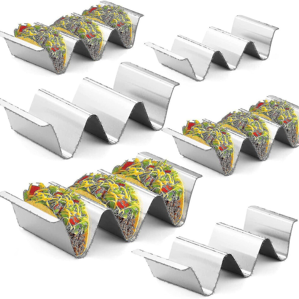 Taco Holder Stand,set Of 6 Stainless Steel Taco Tray,stylish Taco Shell Holders, Rack Holds Up To 3 Tacos Each Keepin