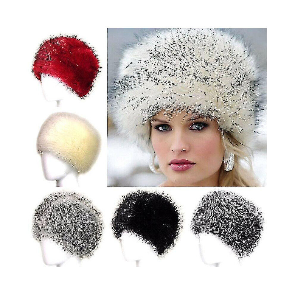 (Wine Red) Women Fluffy Faux Fur Russian Hat Lady Thick Fluffy Ski Caps Winter Warm Hats