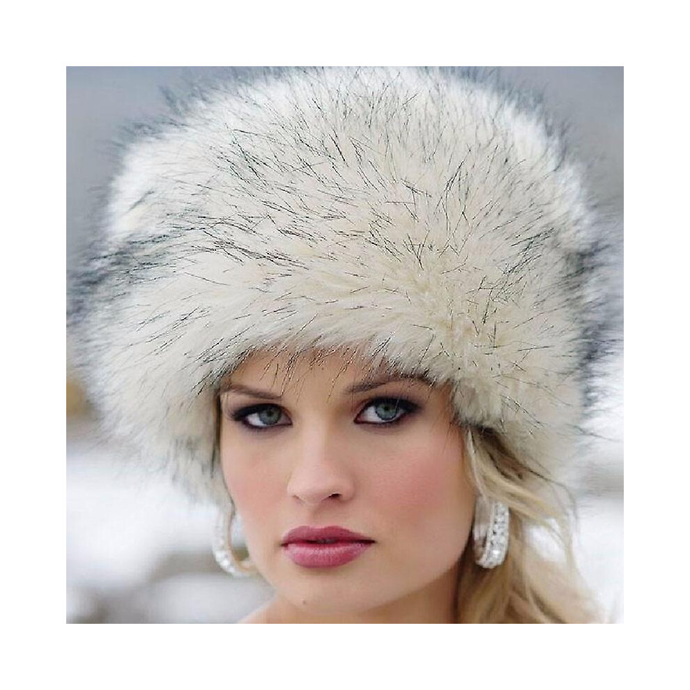 (White) Women Fluffy Faux Fur Russian Hat Lady Thick Fluffy Ski Caps Winter Warm Hats