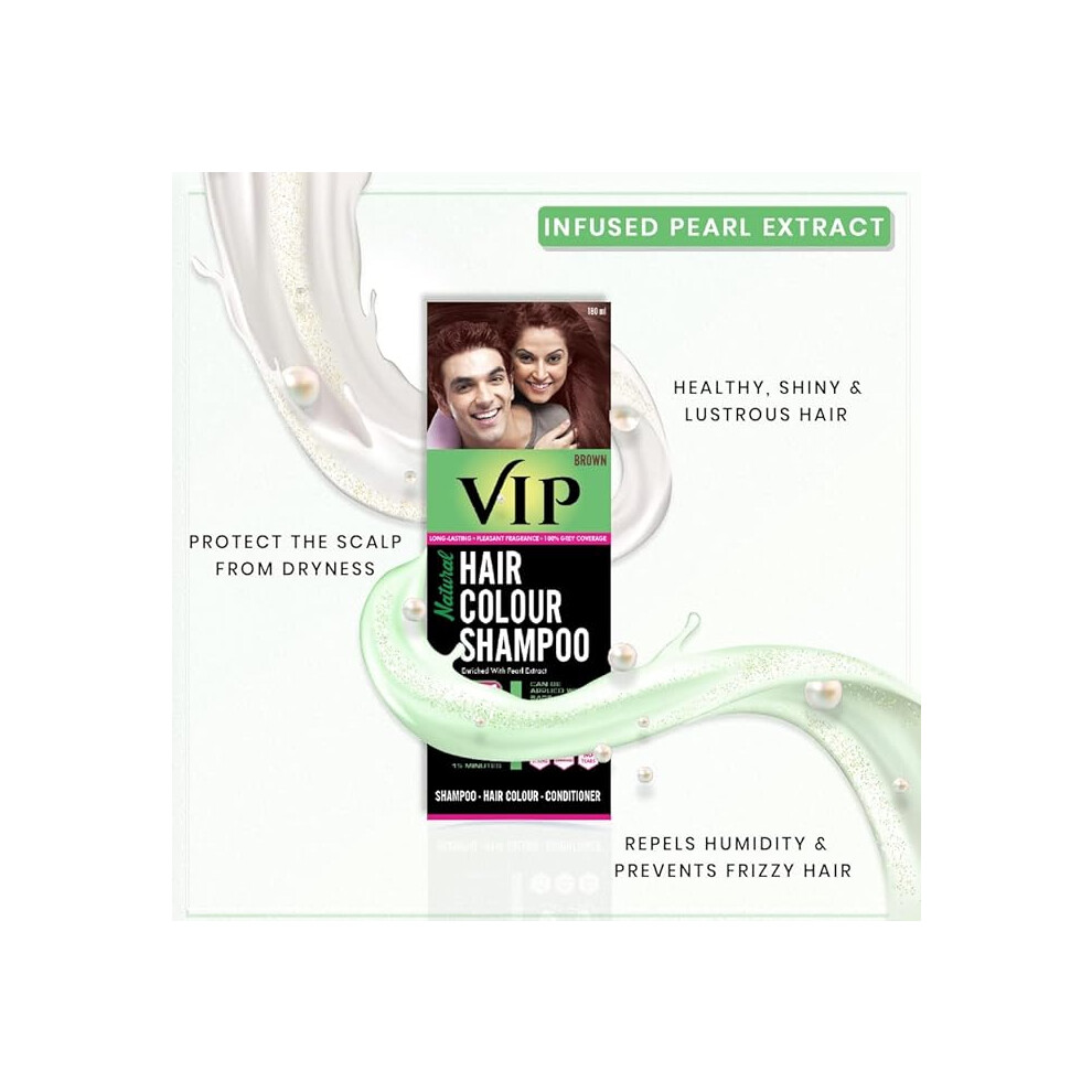 Brown Vip 5-In-1 Natural Hair Color Dye Shampoo Conditioner Healthy Hair - 180Ml