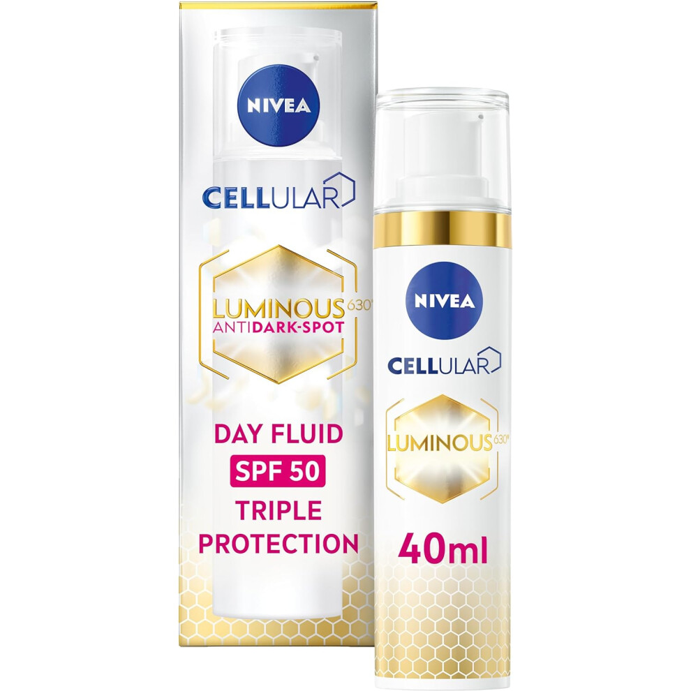 NIVEA Cellular Luminous 630 Anti Dark Spot Day Moisturiser SPF 50 40ml Hydrating Fluid Protects Darkening Photoageing Smooth Illuminated Skin