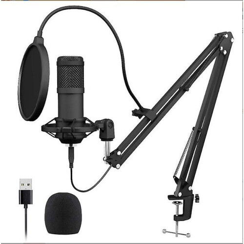 Professional Usb Streaming Podcast Pc Microphone Kit With Sound Card Boom Arm Shock Mount Pop Filter
