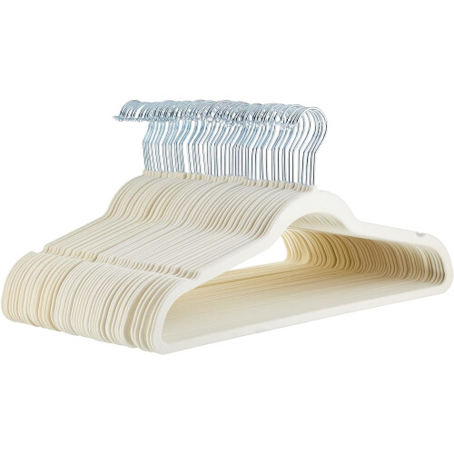 Amazon Amazon Basics Slim Velvet Non-Slip Suit Hangers - 50-Pack, Ivory
