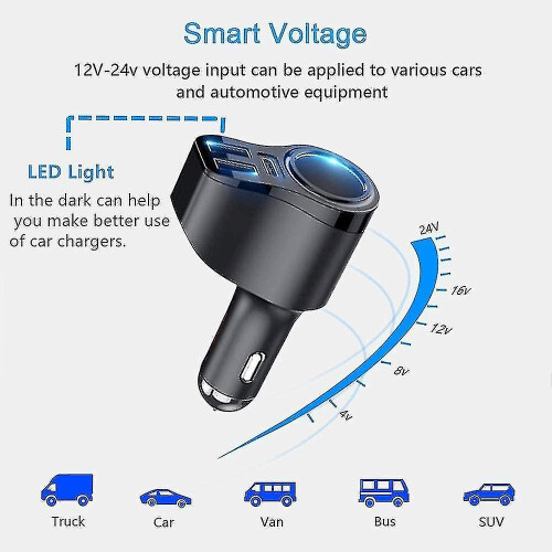 4 In 1 Usb C Car Charger 36w Usb Cigarette Lighter Socket Splitter Adapter 1