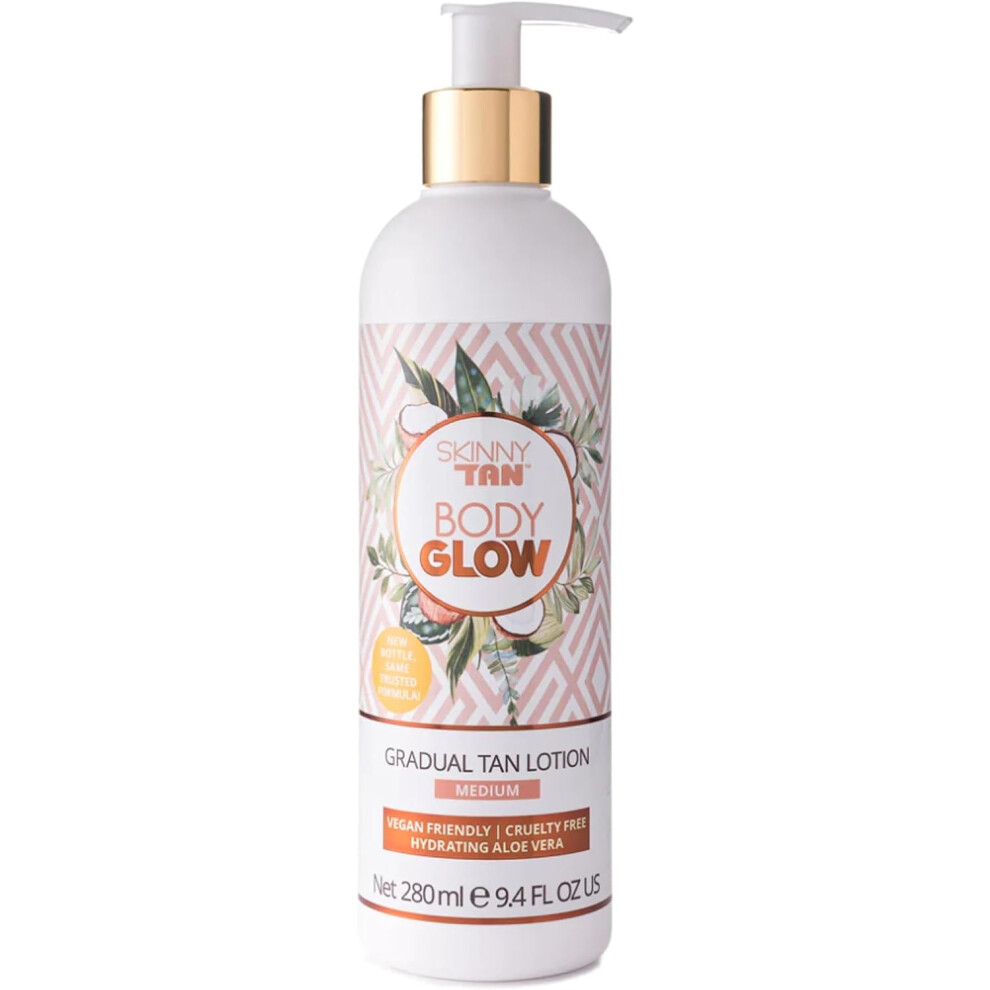 Skinny Tan Body Glow Moisturising Gradual Tan Lotion - Fake Tan Moisturiser, Cruelty-Free, Paraben Free & Vegan Tanning Moisturiser, Body Lotion 280ml